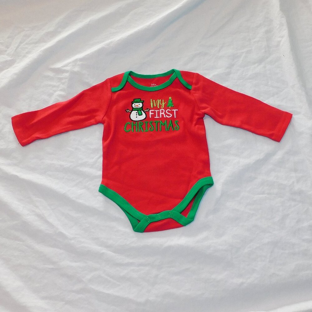 Baby First Christmas Snowman One Piece 3-6 Months Long Sleeve Unisex Xmas NEW